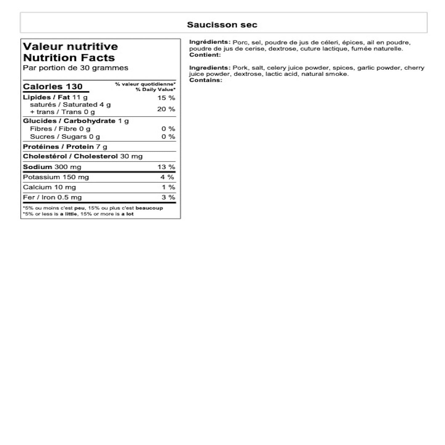 Saucisson Sec de Porc